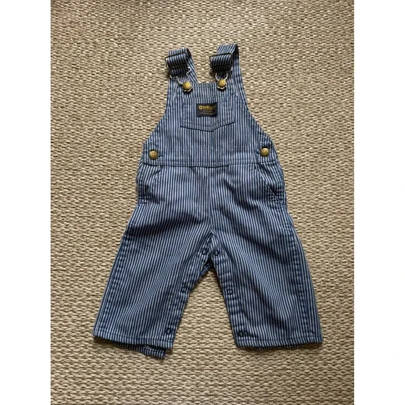 Vintage OshKosh Bgosh‎ 80's Stripe Overalls Blue White Railroad Kids 6/9 Months