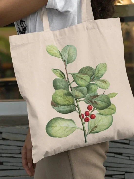 Houx De Madère Vintage Botanical Print Graphic Canvas Tote Bag