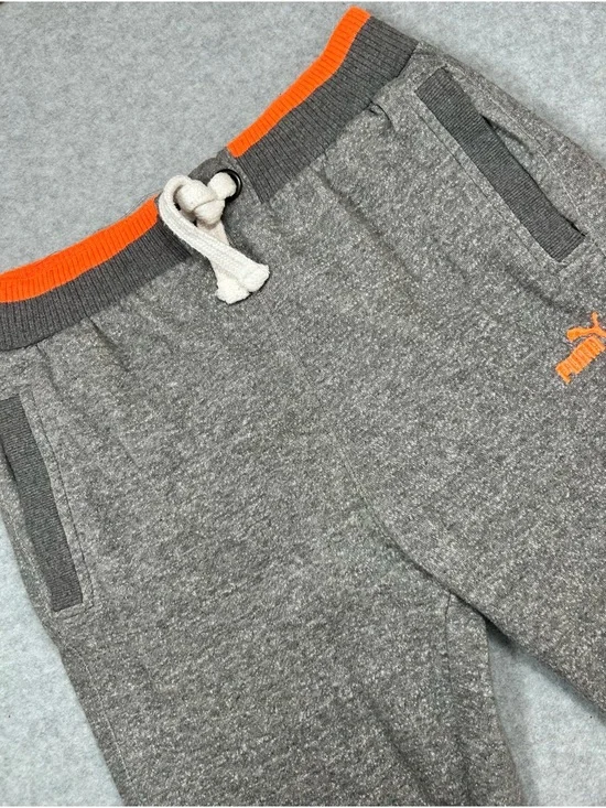 Puma Boys Jogger Sweatpants Gray‎ Orange Fleece Lined Elastic  Size XL 18-20
