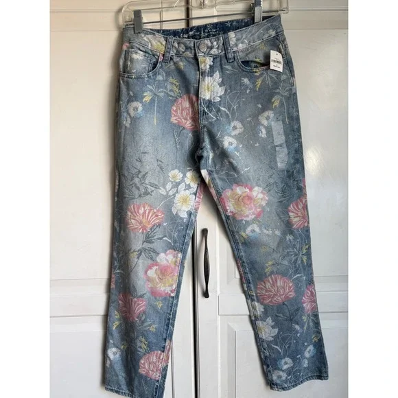 Gap Kids Girls Floral Girlfriend Jeans Light Wash Blue Pink Size‎ 14 Regular NWT