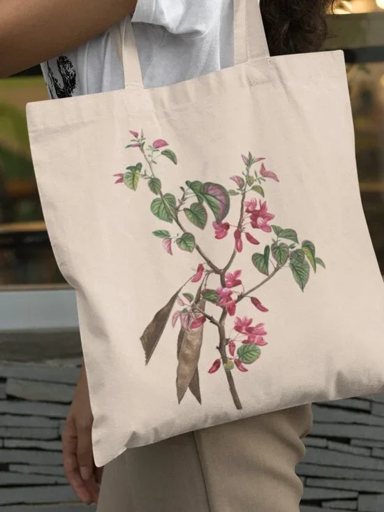 Judas Tree Vintage Floral Print Graphic Canvas Tote Bag