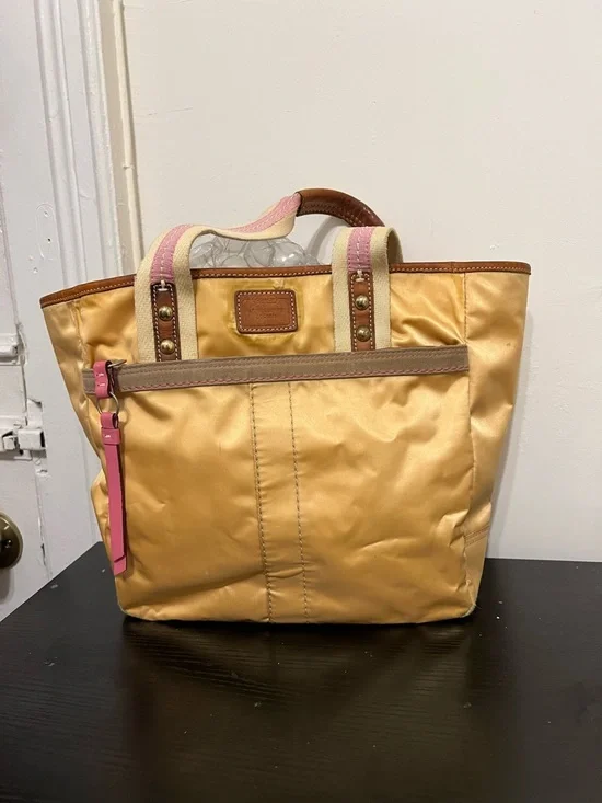 Vintage Coach Hamptons Weekend Yellow Sateen Tote Bag Pink Trim Y2K D06K-130