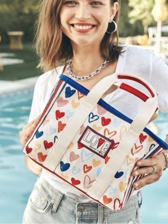Brighton Love Heart Print Canvas Tote in Cream, Red,‎ Blue, Yellow, Pink
