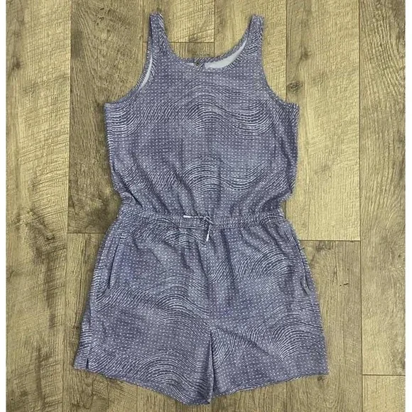 Athleta Girl Romper Purple White Wave‎ Print Sleeveless Pockets XXL 16