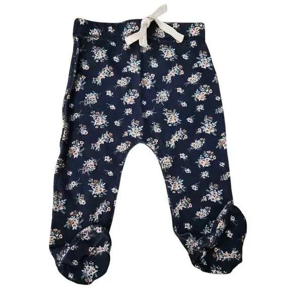 Jamie Kay Organic Footed Pants Size 1 year Floral Navy Blue Infants Fall/ Winter