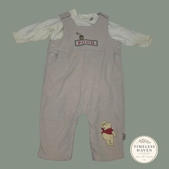 Vintage Disney‎ Winnie the Pooh beige jumpsuit set bee Embroidery baby size 18 M