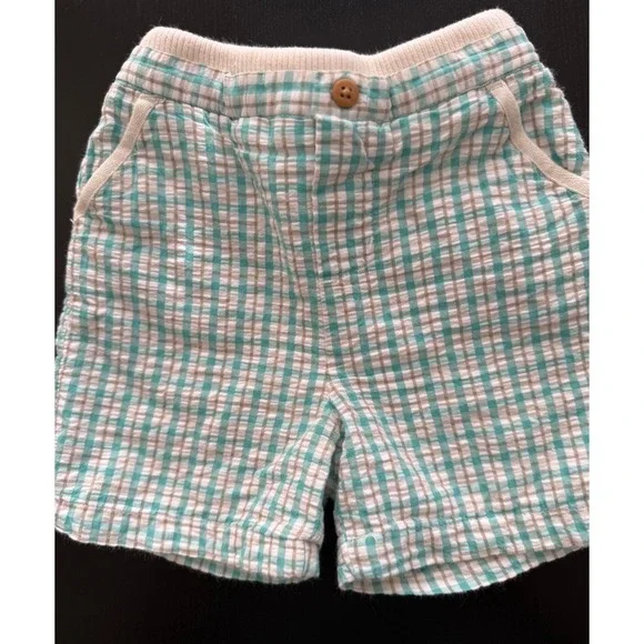 Janie and Jack Layette‎ Plaid Cotton Shorts Size 6-12m Green/Cream Pull-On