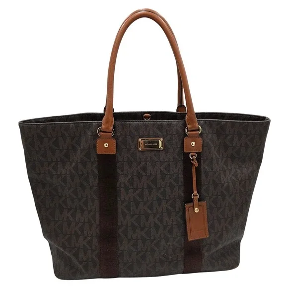 Michael Kors Signature‎ MK Travel Shoulder Bag XL Tote Dark Brown Carry On