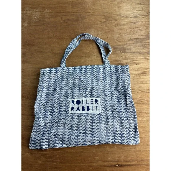 Roller Rabbit Tote Bag Women's Medium Blue Leaf Print Cotton‎ Lightweight Logo