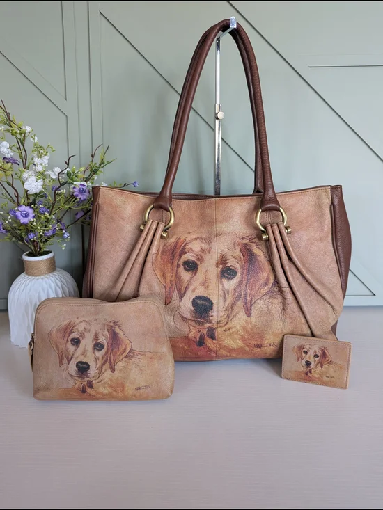 ICON Brown Dog Portrait Tote Bag Set with Matching Pouch & Card Case