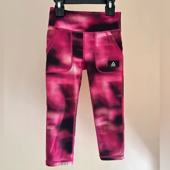 Reebok Tie-Dye Cropped Athletic Leggings | Girls XS(4/5) | Pink Active Bottoms