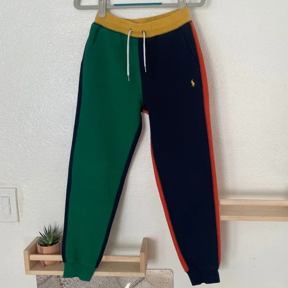 Polo Ralph Lauren Kids Colorblock Joggers Navy‎ Green Orange Yellow Size M 10-12