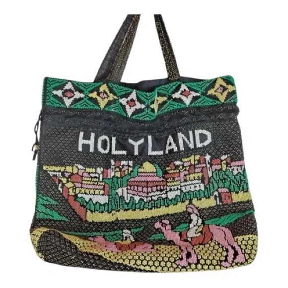 VTG‎ Multi-Color Fully Beaded Holy Land Drawstring Vacation Tote
