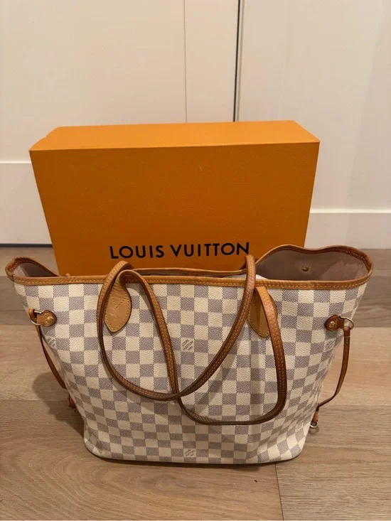 Louis Vuitton Damier Azur Canvas Tote Bag in White/Beige MM