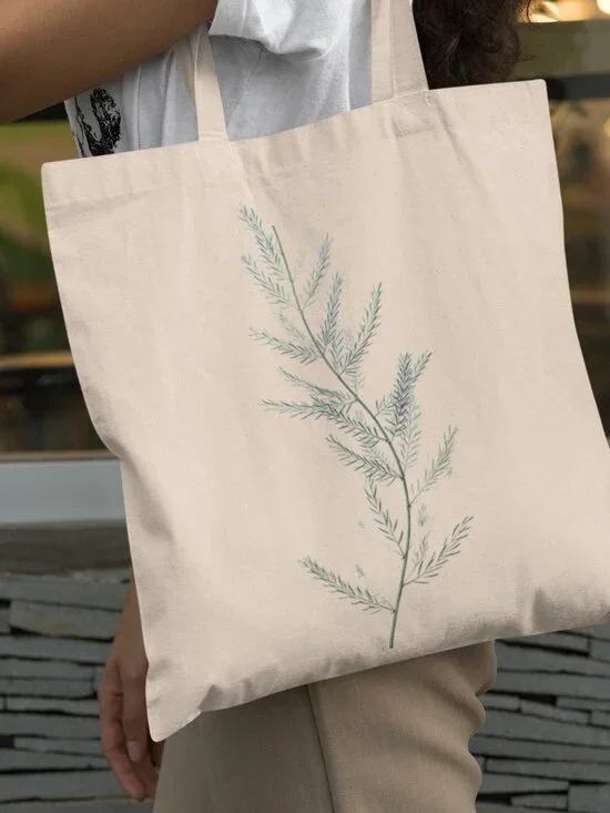 Asparagus Fern Vintage Floral Print Graphic Canvas Tote Bag