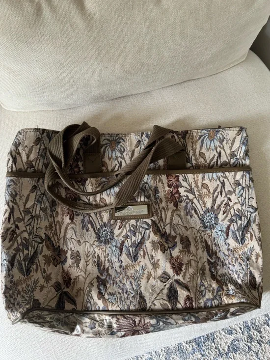 Jordache Floral‎ Tapestry Tote in Beige, Brown and Blue