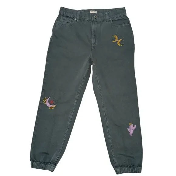 PacSun Kids Girls Size 12 Embroidered Celestial Cactus Jogger Jeans Gray Green