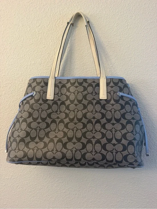 COACH F23049 Signature Stripe PVC Large Carryall Tote Bag