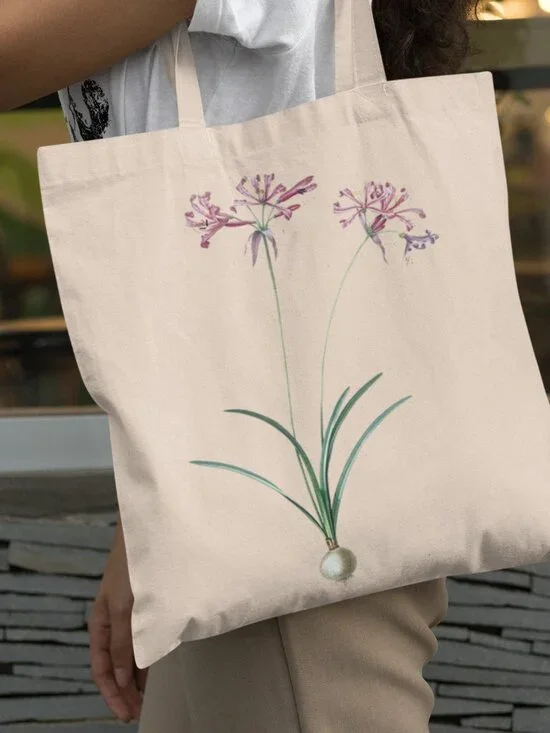 Guernsey Lily Vintage Floral Print Graphic Canvas Tote Bag