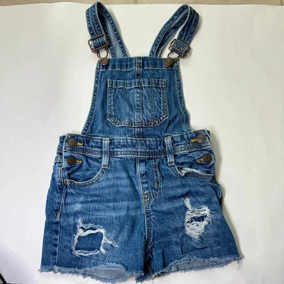 Cat & Jack Denim Shortalls Distressed Size Girl's XS (4/5)‎