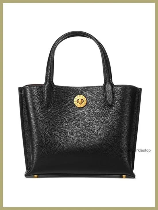 Genuine Leather Satchel Tote Bag Women's Medium Handbag with Gold Hardware