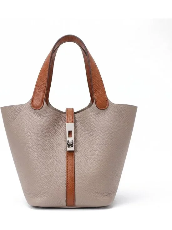 Stylish Vegan Leather Tote Bag for Women - Bucket Handbag with Detachable Purse