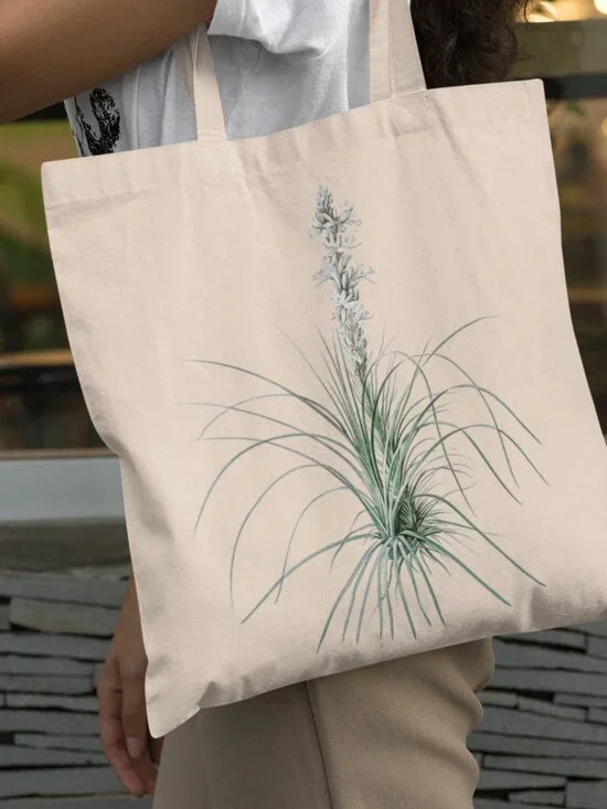 Asphodeline Vintage Floral Print Graphic Canvas Tote Bag