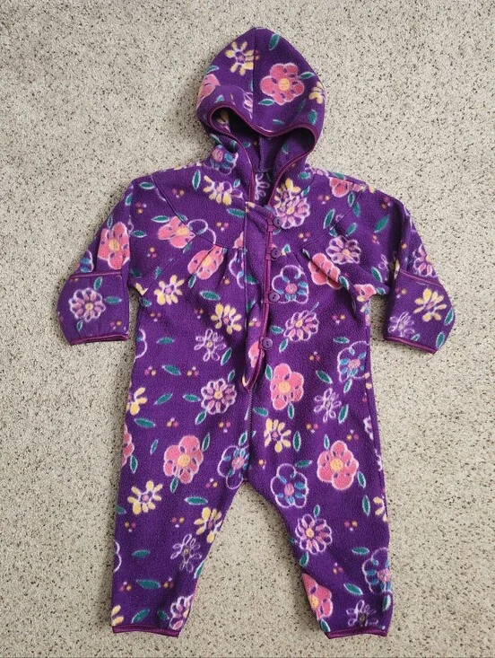 Vintage Purple Floral Fleece Hooded Winter Jumpsuit
