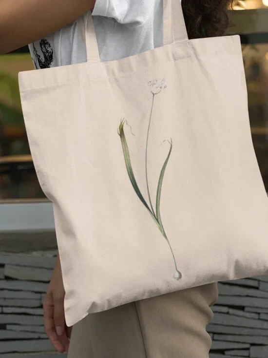 Hairy Garlic Vintage Floral Print Graphic Canvas Tote Bag