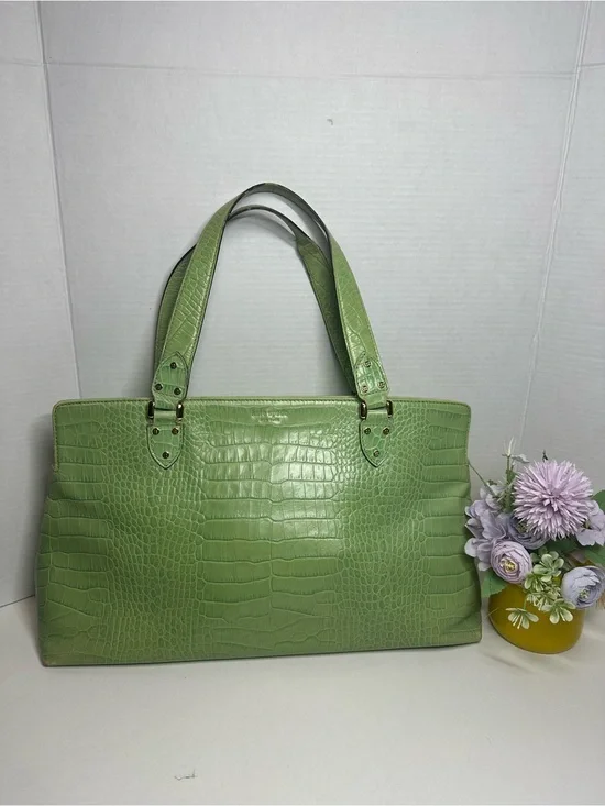 kate spade Light Green Croc-Embossed Tote