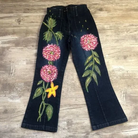 Baby Gassy Gooma Boutique Kids Girls Sz 6x Floral Painted Jeans