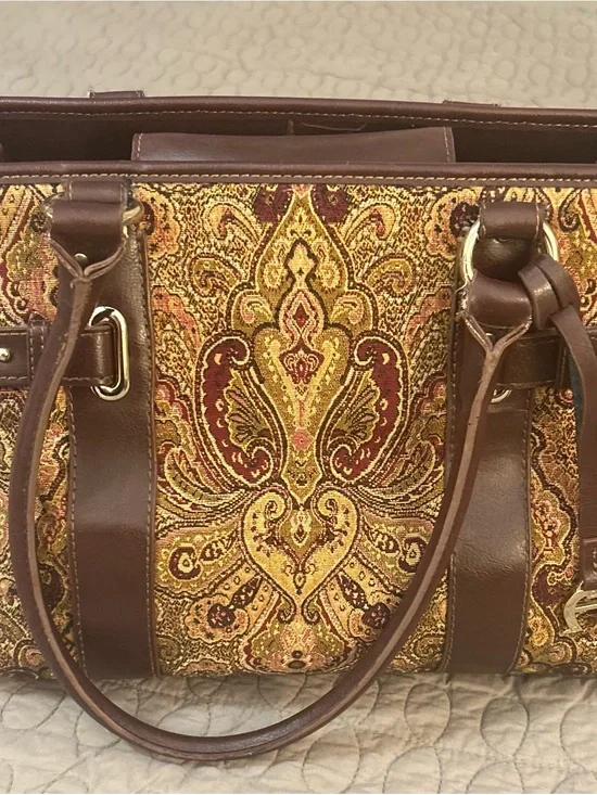 Etienne Aigner Tapestry Paisley Shoulder Bag Brown Multi Pocket