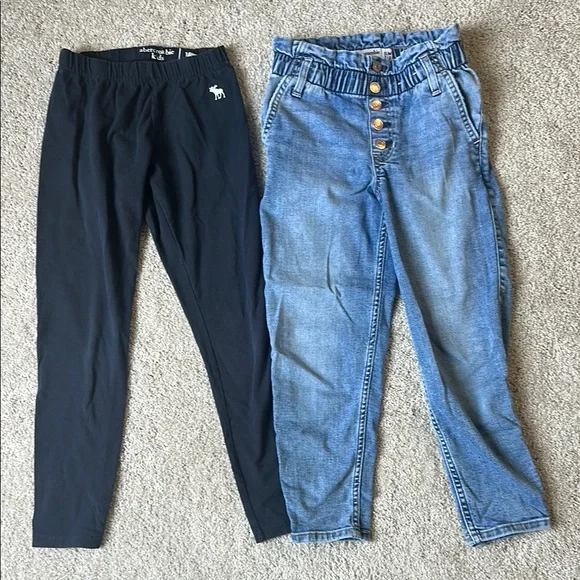 Abercrombie‎ Kids Girls 7/8 High Rise Mini Mom Jeans and Black Leggings Bundle