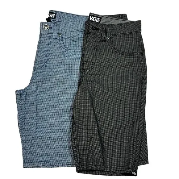 Vans Shorts Lot 2 Boys Kids Size 12 Black Grey Plaid Casual Skateboarding New
