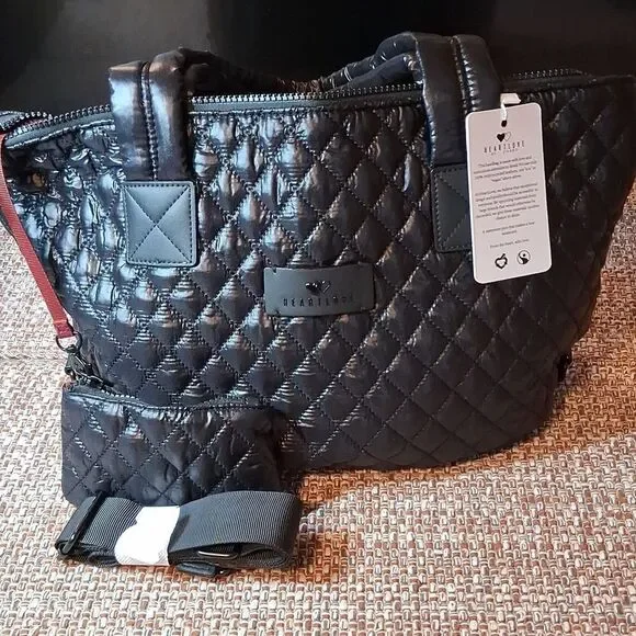Heartlove Black Quilted Tote Bag By Charo New With Tags