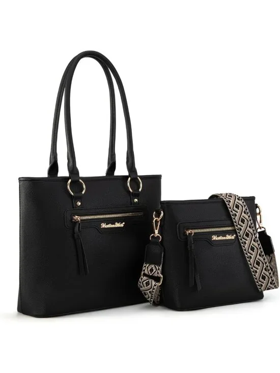 Stylish 2-Piece Tote & Crossbody Bag Set for Women - Large Shoulder Handbag with
