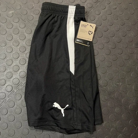 Puma Kids DryCell Athletic Shorts Black White Mesh Side Stripe Boys Size Small