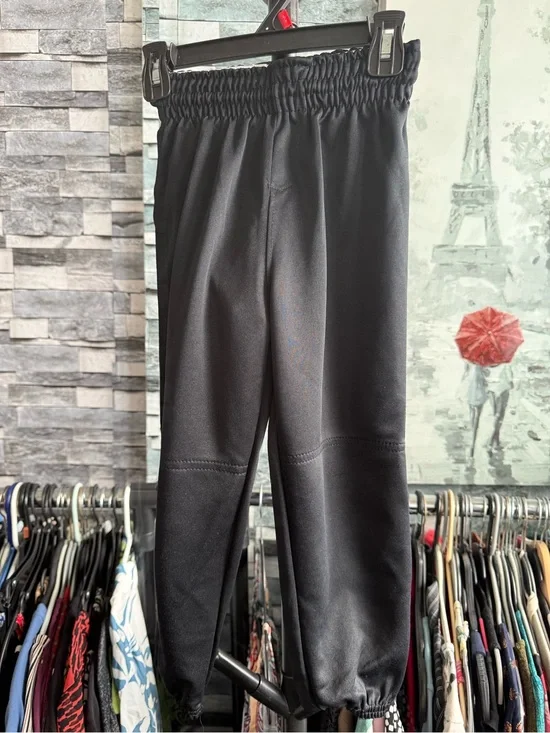 Kids Black Elastic-Waist Baseball Sport Pants