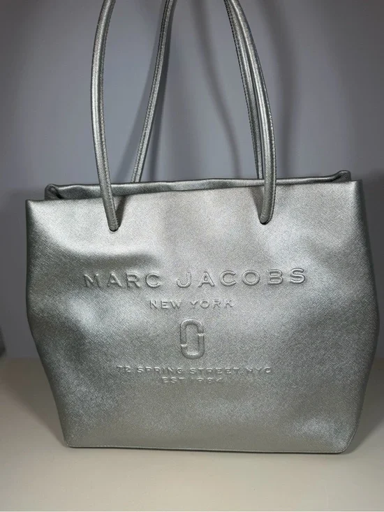 Marc Jacobs Metallic Silver Embossed Logo Tote