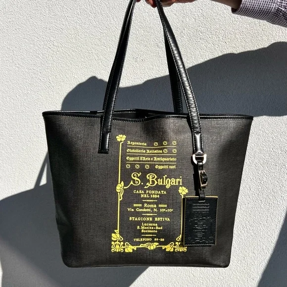 Bulgari Bvlgari Collezione Tote and Shoulder Bag Black Yellow Dark grey