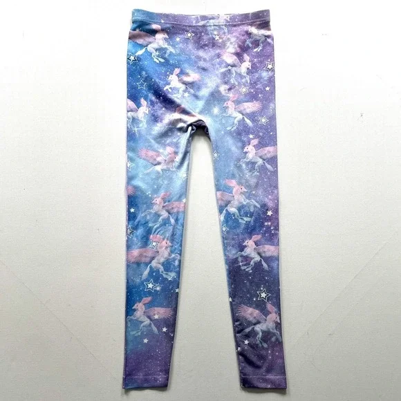 Capelli Girls M/L Blue Purple Unicorn Pegasus Fantasy Print Stretch Leggings Fit