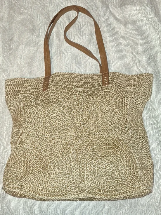 SONOMA Natural Woven Tote with Brown Handles