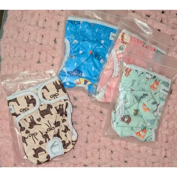 vecomfy Dog Diapers Female for Small Dogs (4 Pack) Washable Reusable Leakproof