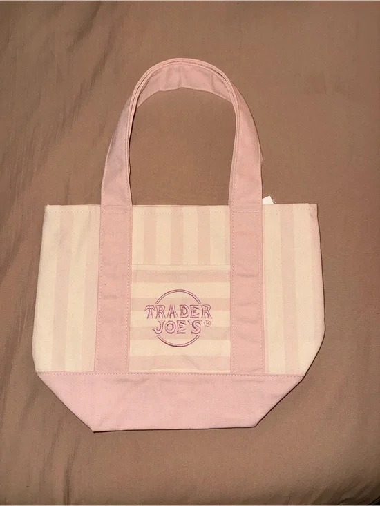 Pink Trader Joe’s Stripe Canvas Tote Bag