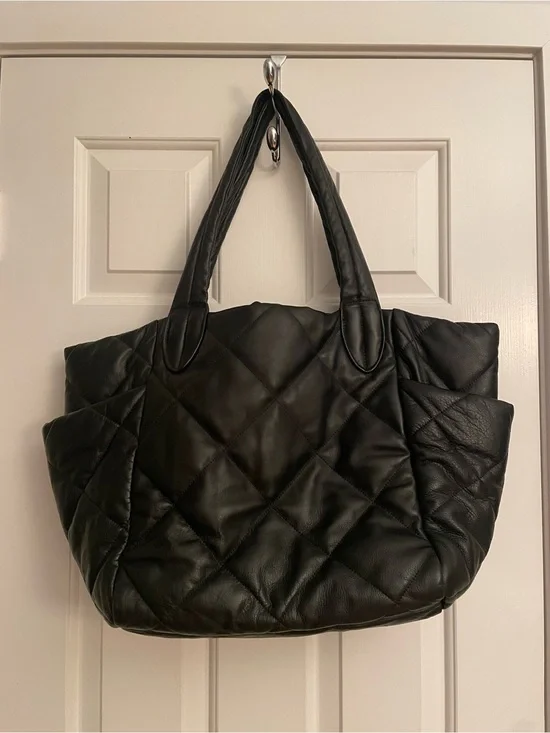 Banana Republic Black Quilted leather Tote Bag