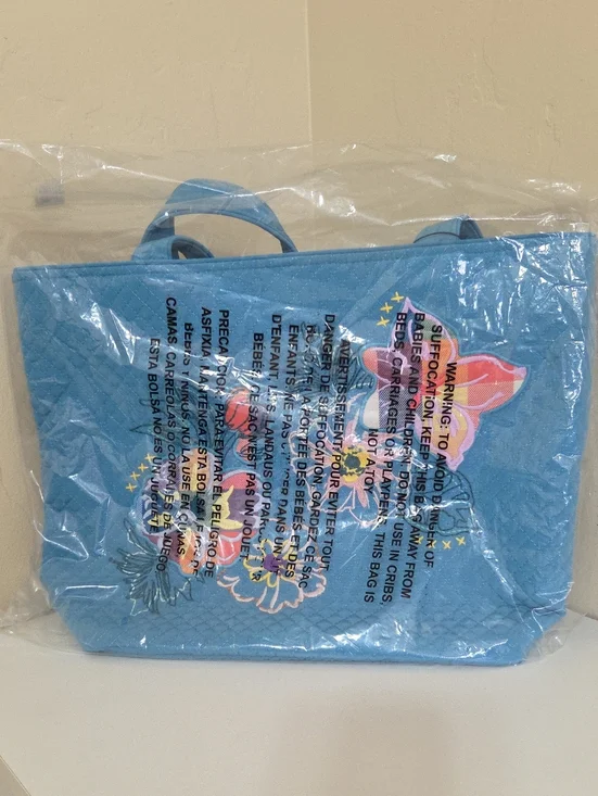 Vera Bradley Tote Bag Turquoise Blue With Flowers