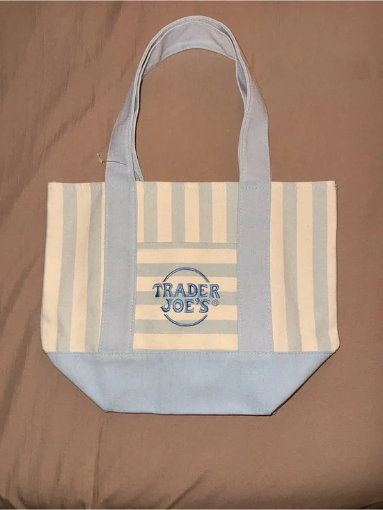 Trader Joe’s Light Blue & Cream Striped Canvas Tote Bag