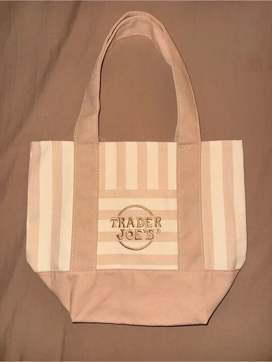 Trader Joe’s Beige Stripe Canvas Tote Bag