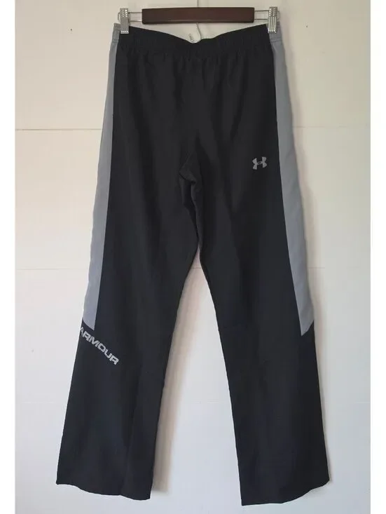 NWT Under Armour Boys Black Gray Track Warm Up Pants, loose fit,YLG 14/16, #130