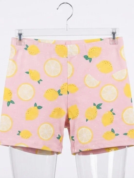 ​Wonder Nation Girls Pink Lemon Print Cotton Spandex Bike Shorts Size L 10-12
